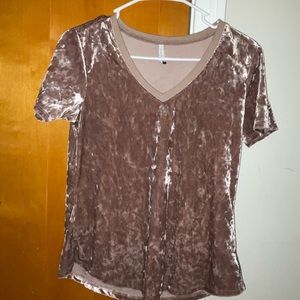 Pink velvet v-neck top